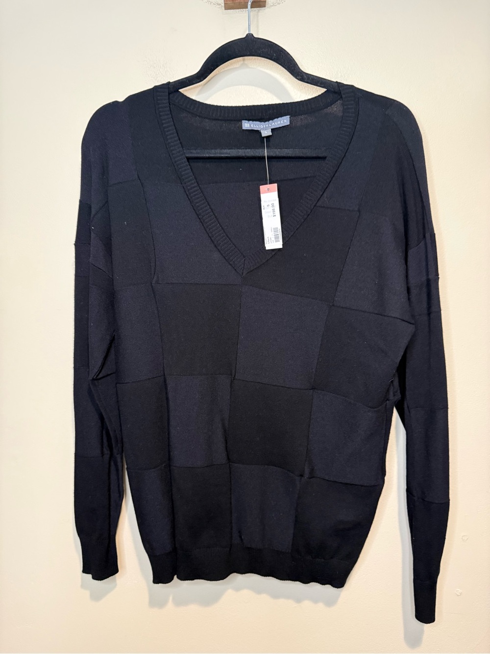Elliott Lauren V-neck sweater Checkerboard patchwork in black
